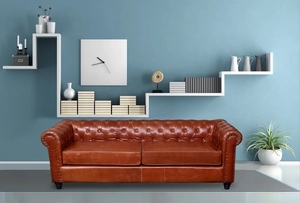 โซฟาหนังเชสเตอร์ฟิลด์ 3 ที่นั่ง โซฟาสีน้ำตาลแบบมีกระดุมติด พร้อมที่วางแขนแบบม้วน โครงไม้เนื้อแข็ง เฟอร์นิเจอร์ห้องนั่งเล่นสุดหรู - Product Image 4