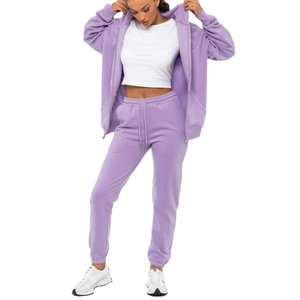 Women's Eco-Friendly Custom <b>Purple</b> Thick Cotton Fleece Zip Tracksuit Oversized Hoodie Sweatpants Solid Print Fashionable - Product Image 1