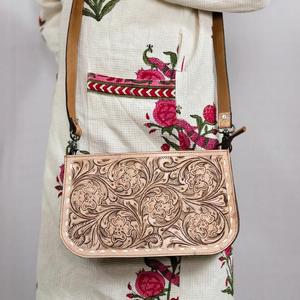 Sac bandoulière vintage en cuir véritable avec fermeture éclair, sangle simple, couleur beige, usage quotidien - Product Image 2