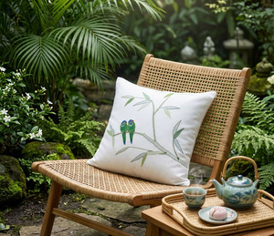 Housses de coussin carrées personnalisées en bambou et coton blanc, brodées, pour usage domestique, lavables, avec fermeture éclair, vente en gros - Product Image 1