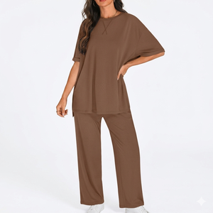 Short Sleeve Crew Neck Co-ord <b>Set</b> For Women's With Drawstring Waist And Wide Leg Pants Perfect Casual Summer Outfit Women's <b>Sets</b> - Product Image 5