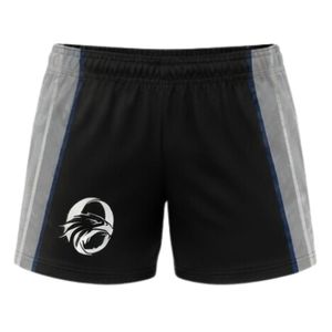 Shorts de netball unisexe noir et gris sublimés en polyester léger, uniforme de sport avec panneaux latéraux, vêtements d'entraînement athlétique - Product Image 1