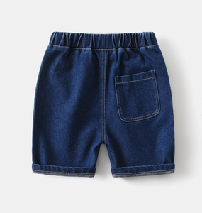 Shorts en jean pour garçons, couleur unie, taille mi-haute, bande élastique, style décontracté avec poches, tissu en coton tissé - Product Image 4