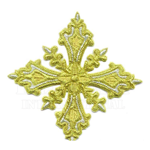 Patch brodé doré métallique en gros, croix d'église à coudre, bicolore rouge et or, motif liturgique pour vêtements de prêtre - Product Image 2