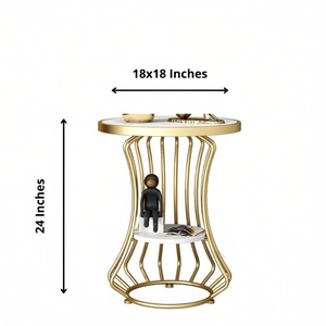 Mesa Auxiliar Redonda de Metal Dorado de Lujo con Tapa de Mármol Blanco y Estante Inferior para Sala de Estar, Dormitorio, Muebles de Hotel - Product Image 3