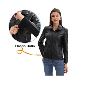 Veste en cuir pour femme, style motard, fermeture éclair, tendance, pour sorties, type de tissu PU - Product Image 3