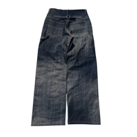 Jean en denim pour homme, coupe baggy, double genou, style charpentier, 15oz, jambe large, avec poche Mule en toile, non lavé, selvedge brut