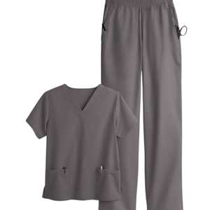 Ensemble de tenues médicales pour femmes : Blouse à col en V et pantalon droit en mélange de coton respirant – Fabricant - Product Image 2