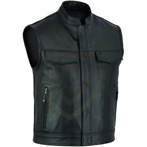 Gilet en cuir pour homme, automne/hiver, épais, coupe-vent, formel, fermeture éclair, sans manches, multi-poches, vêtement d'extérieur - Product Image 3