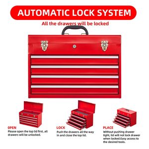 Portable Steel <b>Tool</b> Chest 4 Drawers Metal Cylinder Lock Latch Closure Red Powder Coating Metal <b>Tool</b> <b>Box</b> Product <b>Tool</b> Cabinets - Product Image 6