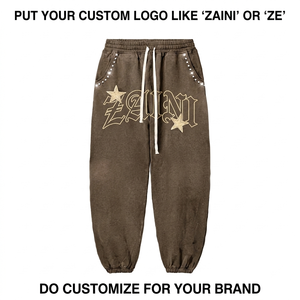 420 GSM Premium Cotton Fleece Vintage <b>Brown</b> <b>Jogger</b> Pant Custom Embroidered Rhinestone Logo Manufacturer - Product Image 1