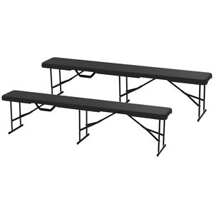 2 Pack 6 ft Portable Black Folding <b>Benches</b> <b>Plastic</b> <b>Bench</b> Seats with Carrying Handle Camping Furniture - Product Image 1