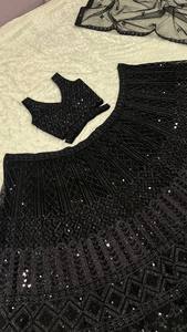 Indian Traditional Stunning Black <b>Net</b> Lehenga with Dori and Sequence Work for Wedding Occasion and Festive Party for Women Wear - Product Image 4