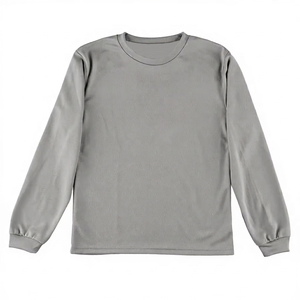 เสื้อยืดแขนยาวผู้ชาย ผ้าฝ้าย 100% คอโอ ทรงพอดีตัว สีพื้น สไตล์ลำลอง สีเทา - Product Image 1