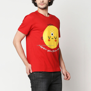 เสื้อยืดคอกลมแขนสั้นพิมพ์ลายการ์ตูนสีแดงสำหรับผู้ชาย ผ้าฝ้ายทรงโอเวอร์ไซส์ สไตล์สตรีท 220 กรัม ผ้าเจอร์ซีย์ - Product Image 2