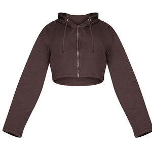 Sudadera con capucha corta de forro polar para mujer, con logo frontal, estilo casual urbano, con cremallera, 100% algodón transpirable, para otoño/invierno, compatible con OEM - Product Image 2