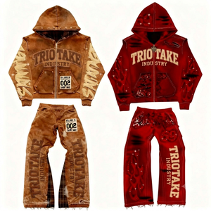 Conjunto de Sudadera con Capucha y Pantalones Deportivos Extra Grandes para Hombre, Estilo Vintage Lavado al Ácido, Corte Holgado, 100% Algodón Felpa, Fabricado por TRIOTAKE INDUSTRY - Product Image 1