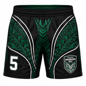 Pacific Warriors RFC Pantalones cortos sublimados para hombre, cintura elástica que absorbe la humedad, 100% poliéster, para todas las estaciones - Product Image 1