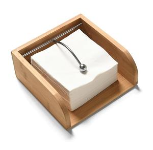 Porte-serviettes de table, boîte carrée, base en bois de bambou, tige en acier, petite taille, décoration moderne pour table à manger et cuisine - Product Image 1