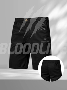 Shorts Bermuda en coton noir pour homme, taille élastiquée, coupe droite, respirants, en maille, décontractés - Product Image 1