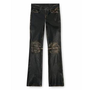 Pantalones Vaqueros Negros Desgastados de Corte Recto y Cintura Media, Estilo Casual de Longitud Completa con Parches Desgastados y Bordes Deshilachados - Product Image 1