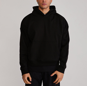 <b>Mens</b> Black Hooded Sweatshirt Regular Fit Cotton Fleece Casual <b>Pullover</b> With Front Pocket Autumn Wear - Product Image 1