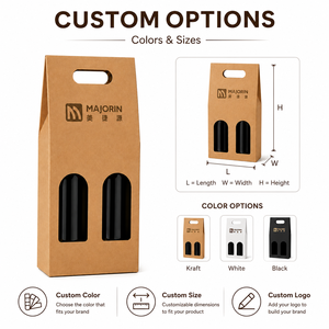 Scatola Portabottiglie in Carta Kraft Rettangolare Personalizzabile con Logo, Manico e Finestra, Ecologica, per 2 <span class=keywords><strong>Bottiglie</strong></span> di Vino - Product Image 2
