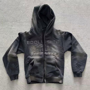 Sweat à capuche unisexe surdimensionné à fermeture éclair avec logo personnalisé imprimé, coupe ample, en molleton de coton épais 400 GSM avec épaules tombantes - Product Image 3