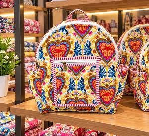 Mochila Bohemia Acolchada de Algodón con Estampado Floral a Mano, con Cierre, Suave y Ligera para Uso Diario - Product Image 1