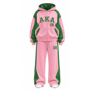 Ensemble de survêtement unisexe décontracté à manches longues avec logo imprimé sur le dos Alpha Kapa Alpha rose à capuche style streetwear - Product Image 5