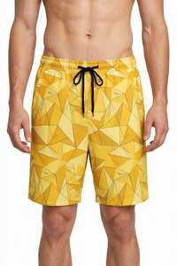 Shorts de Baño para Hombre con Estampado Geométrico Amarillo, Secado Rápido y Cordón Ajustable - Product Image 3