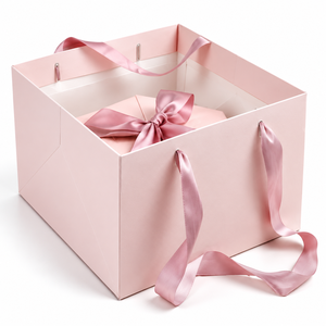 Boîte cadeau rigide de luxe en papier avec poignée en ruban satiné, emballage personnalisé avec logo pour mariage, fleurs, bijoux, cadeaux - Product Image 2
