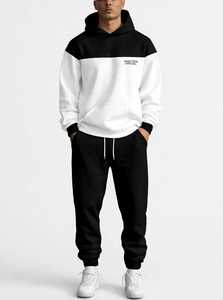 ONETEN APPAREL Conjunto Deportivo Informal de Otoño para Hombre, Sudadera con Capucha 2 en 1 Transpirable de Algodón Blanco y Negro, Pantalones Deportivos - Product Image 5