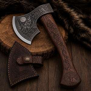 Handcrafted Viking Etched <b>Axe</b> High Carbon Steel Hatchet with <b>Wood</b> Handle DIY Camping Outdoor Gift for Collectors 3-Year Warranty - Product Image 4
