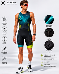 Combinaison de triathlon X Sports City, couleur dégradée, respirante, en spandex et nylon, fermeture éclair intégrale sur le devant, logo, taille adulte, fabricant direct, OEM - Product Image 3