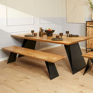 Ensemble de table à manger rectangulaire industrielle en bois de manguier massif avec base pliante en métal pour la maison, le bureau, la cuisine, le bar, table à manger moderne - Product Image 1