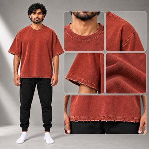 เสื้อยืดโอเวอร์ไซส์ผ้าฝ้ายซักนุ่มสำหรับผู้ชาย หนัก 360 กรัม เป็นมิตรกับสิ่งแวดล้อม ขอบดิบ ทรงบ็อกซี่ ไหล่ตก คอกลม สไตล์ลำลอง - Product Image 6