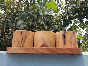 Handmade Natural Wood Candle Stand Set of 3 Round <b>Cups</b> for Home Decoration - Product Image 5