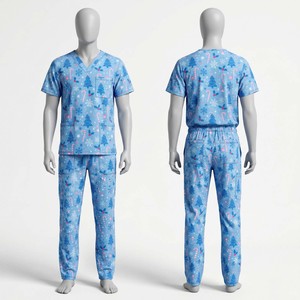 Ensemble de blouses médicales imprimées pour hommes, 180 GSM, coton poly premium, bleu, imprimé médical de dessins animés, logo personnalisé par sublimation, uniforme - Product Image 5