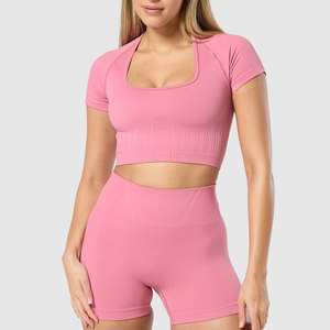 T-shirt court moulant à manches courtes pour femme, en Spandex/Polyester haute élasticité, côtelé, collection 2026, le plus vendu - Product Image 5