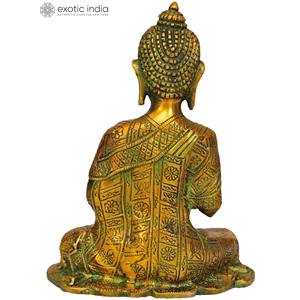 Figura de bendición de escultura de Buda de latón de 7 pulgadas hecha a mano para regalar hecha en India - Product Image 3