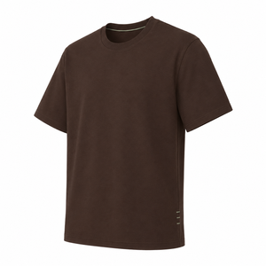 Wholesale Chocolate <b>Brown</b> Cotton Crew Neck T <b>Shirt</b> with Minimal Hem Detail Custom Short Sleeve <b>Mens</b> Casual Wear Supplier - Product Image 3