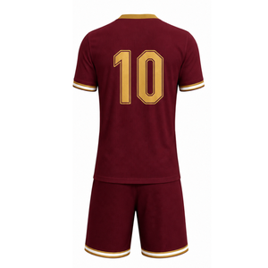 Elegant Maroon Football Uniform Gold Accents | Sleek Classic Tricolor Athletic Set | Breathable 100% Polyester Quick Dry Soccer - Product Image 2