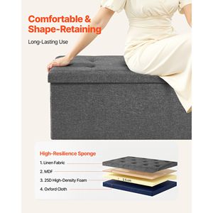 Panca contenitore pieghevole in lino per fondo letto con tasche laterali, imbottita, con supporti per contenitori pieghevoli, capacità 660 libbre, per ingresso - Product Image 5
