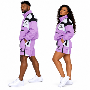 Unisex <b>Tracksuit</b> Set Purple <b>White</b> Color Blocking Quarter-Zip Jacket Shorts Quick Dry Sporty Summer Wear - Product Image 4