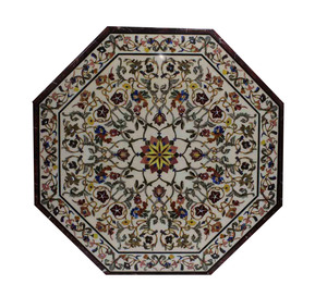 White Marble Inlay (Makrana) Semi-Precious Stone & Lapis Lazuli <b>Table</b> with Malachite Traditional Design Durable - Product Image 6