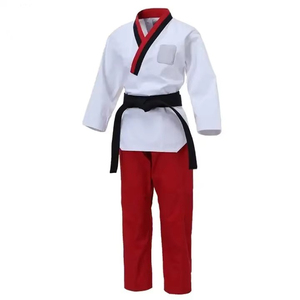 Taekwondo Uniform White 100% Cotton Regular Fit Unisex Adult Martial Arts Wear With <b>Red</b> Black Trim <b>Belt</b> - Product Image 2