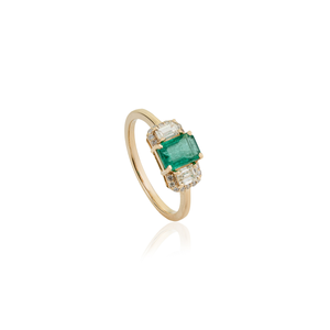 Productos en Oferta, Anillo Elegante de Oro Amarillo Puro de 14K con Esmeralda y Diamantes, Joyería para Regalo de Boda y Fiesta, Proveedor de Joyas - Product Image 3
