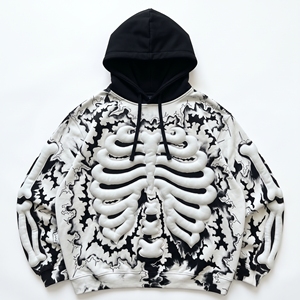 Sudadera con Capucha para Hombre Dumela, Diseño de Esqueleto con Estampado en Relieve, Corte Holgado, Estilo Urbano, Ropa de Otoño - Product Image 1