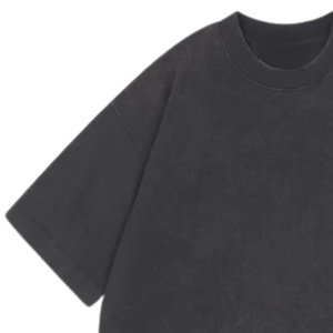 T-shirt vierge pour homme, super lourd, noir délavé, coupe oversize, manches courtes, col rond en coton, uni, vente en gros OEM - Product Image 3